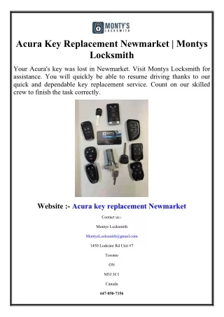 Acura Key Replacement Newmarket | Montys Locksmith