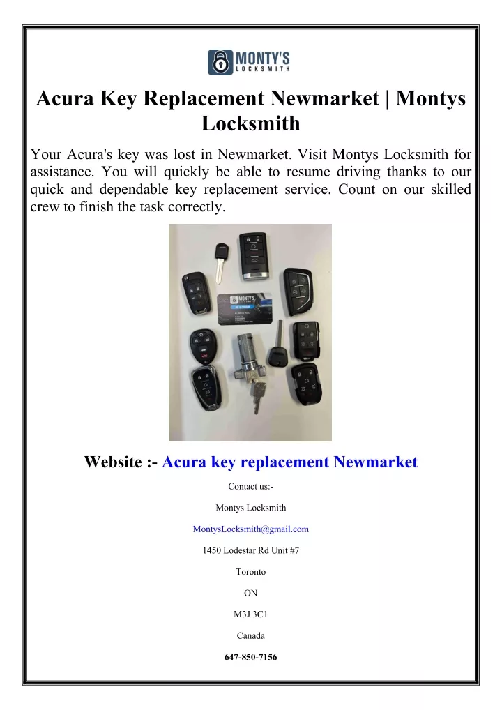 acura key replacement newmarket montys locksmith