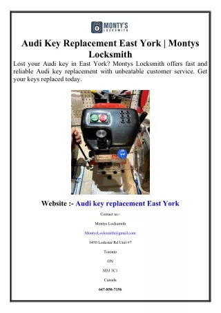 Audi Key Replacement East York | Montys Locksmith