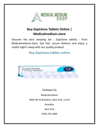 Buy Zopiclone Tablets Online  Medicalmedium.store