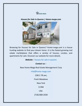 Houses for Sale in Queens  Home-mega.com