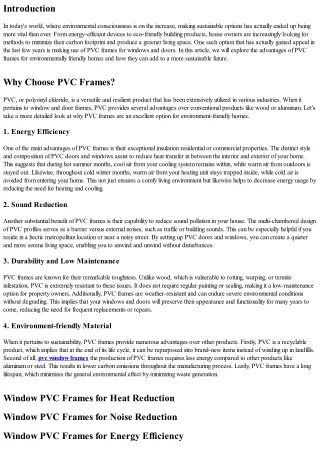 Make a Sustainable Choice: PVC Frames for Eco-Friendly Homes