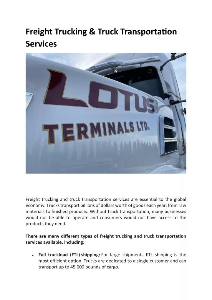 freight trucking truck transportation services