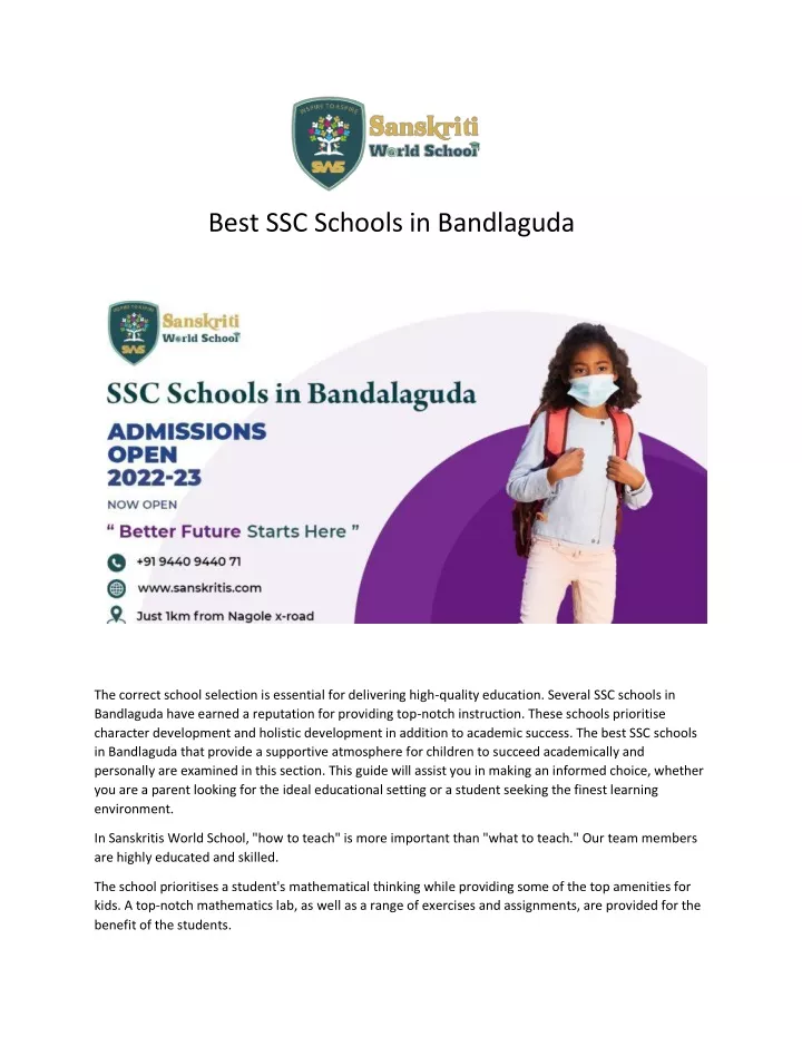 best ssc schools in bandlaguda