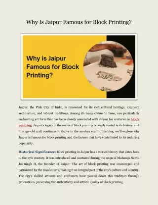 Why Is Jaipur Famous for Block Printing