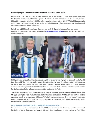 Paris Olympic Thomas Bach Excited for Messi at Paris 2024