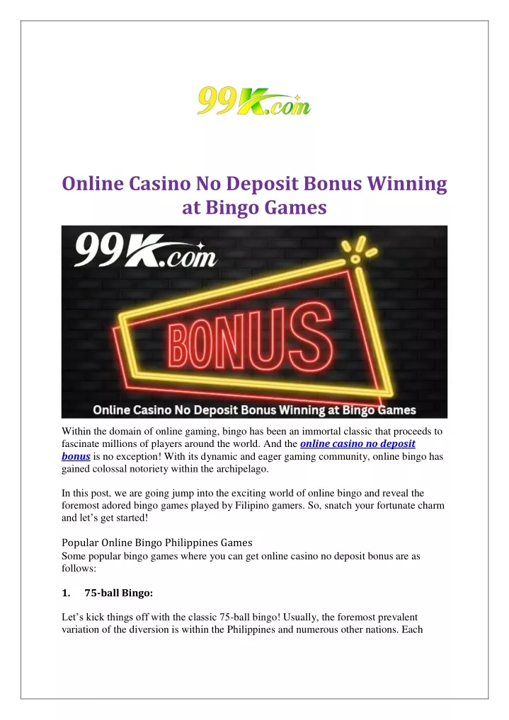 online casino no deposit bonus winning at bingo