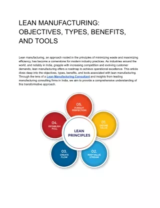 LEAN MANUFACTURING: OBJECTIVES, TYPES, BENEFITS, AND TOOLS