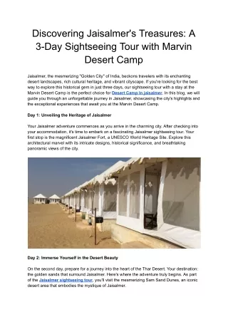 Discovering Jaisalmer's Treasures_ A 3-Day Sightseeing Tour with Marvin Desert Camp
