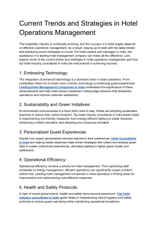 Current Trends and Strategies in Hotel Operations Management