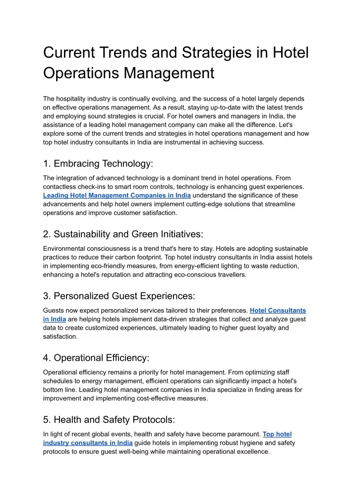 current trends and strategies in hotel operations