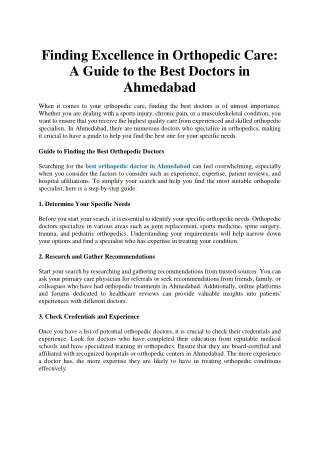Finding Excellence in Orthopedic Care A Guide to the Best Doctors in Ahmedabad