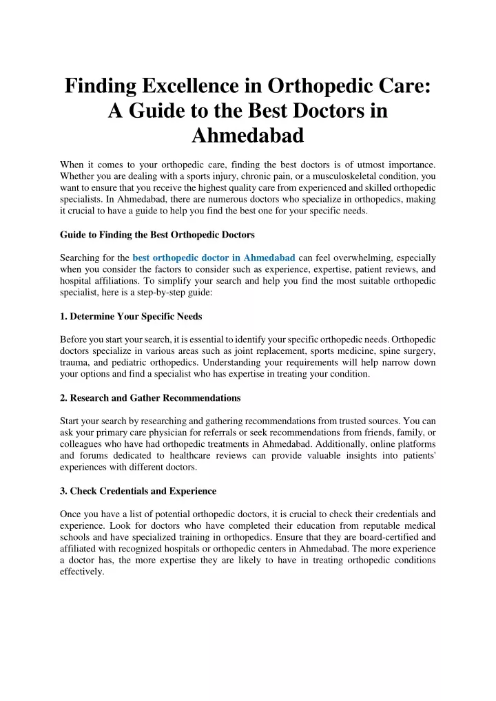 finding excellence in orthopedic care a guide