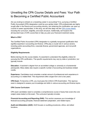 Unveiling the CPA Course Details and Fees_ Your Path to Becoming a Certified Public Accountant