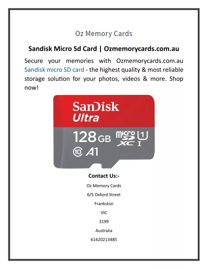 sandisk micro sd card ozmemorycards com au
