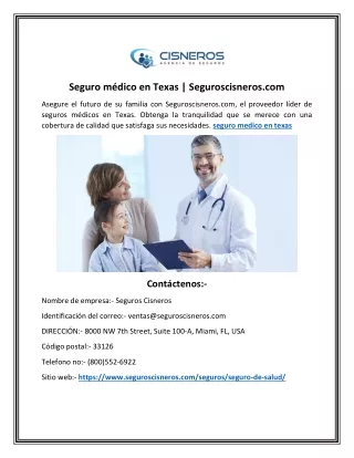 Seguro médico en Texas | Seguroscisneros.com