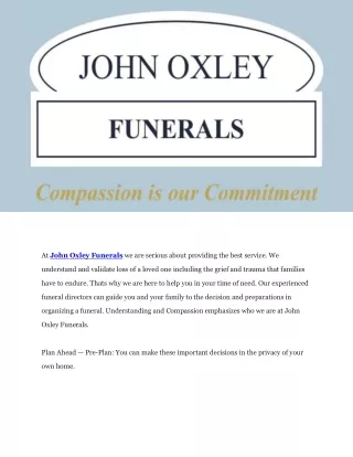 John Oxley Funerals- Cremation | Burial | Memorial Services