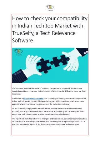 How to check your compatibility in Indian Tech Job Market with TrueSelfy, a Tech Relevance Software