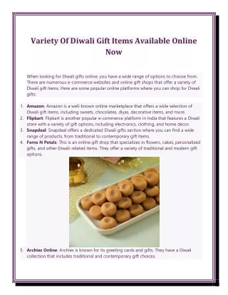 Variety Of Diwali Gift Items Available Online Now