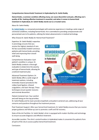 Comprehensive Hemorrhoids Treatment in Hyderabad by Dr