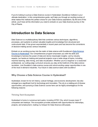 Data Science Course in Hyderabad - Excellenc