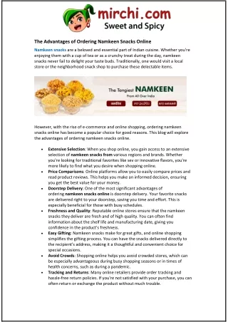The Advantages of Ordering Namkeen Snacks Online