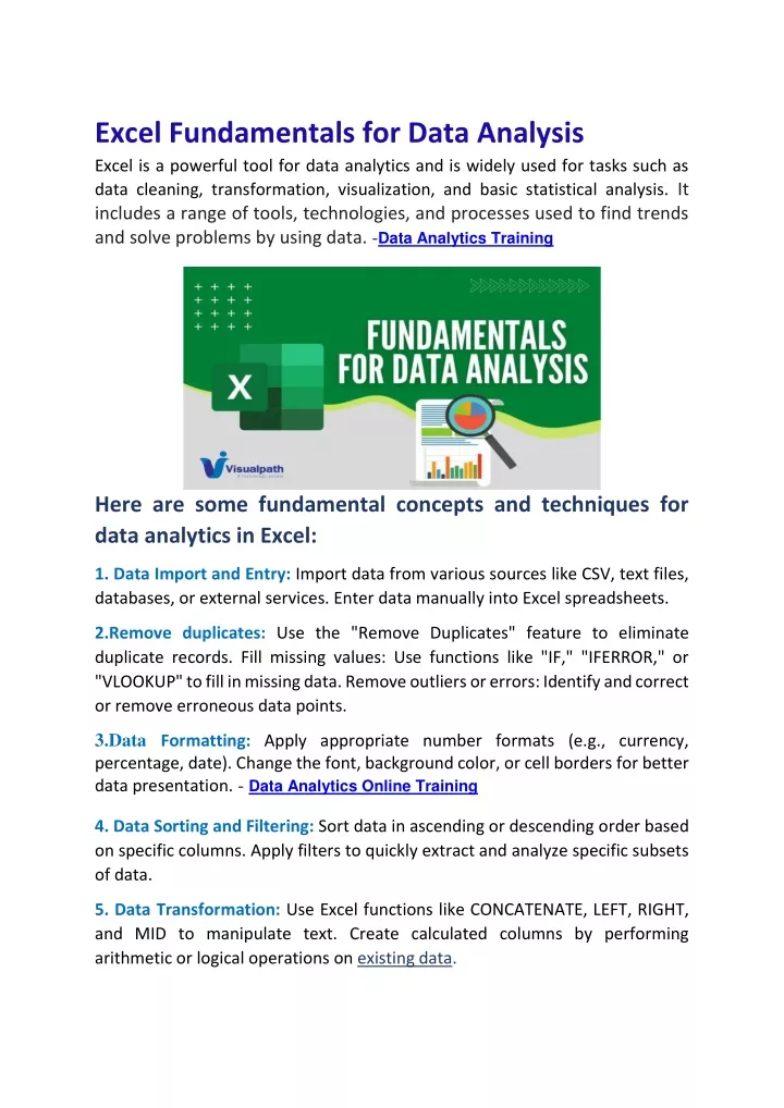 excel fundamentals for data analysis excel