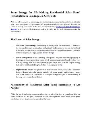 Solar Energy for All_ Making Residential Solar Panel Installation in Los Angeles Accessible