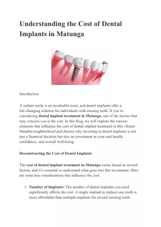 Understanding the Cost of Dental Implants in Matunga