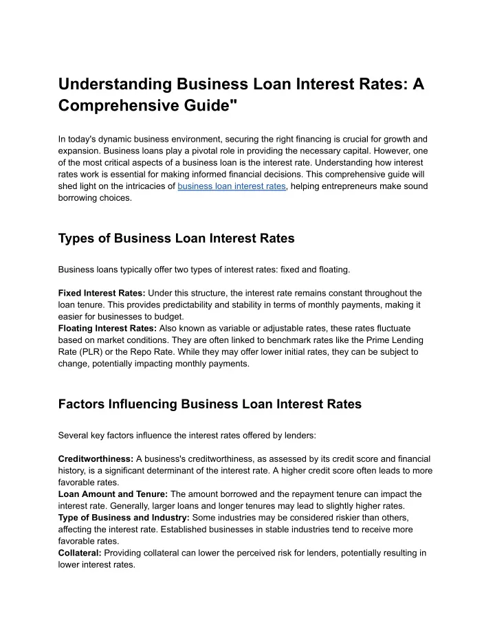 understanding business loan interest rates
