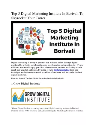 Top 5 Digital Marketing Institute In Borivali To Skyrocket Your Carrer