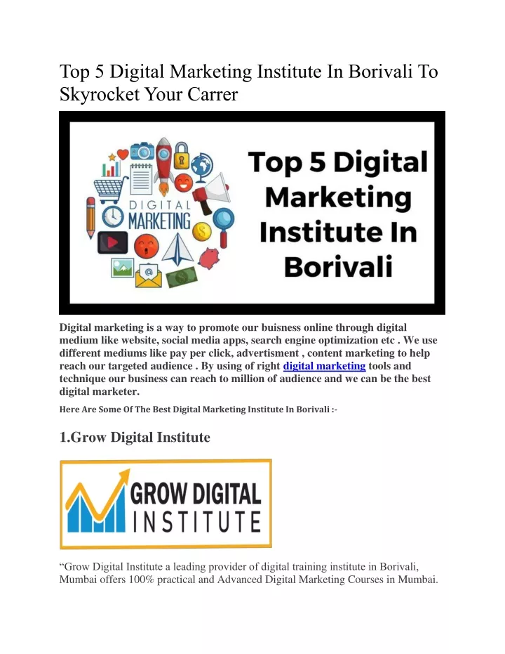 top 5 digital marketing institute in borivali