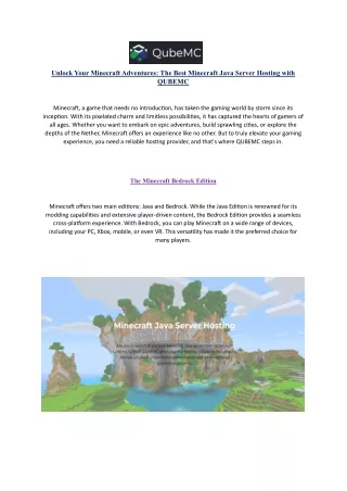 Unlock Your Minecraft Adventures- The Best Minecraft Java Server Hosting with QUBEMC