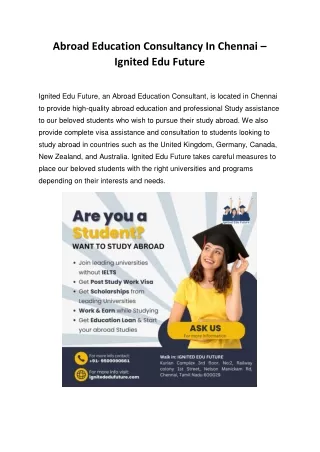 Best Abroad Education Consultancy In Chennai - Ignited Edu Future