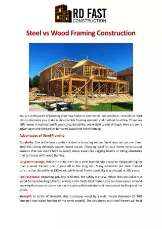 Steel vs Wood Framing Construction