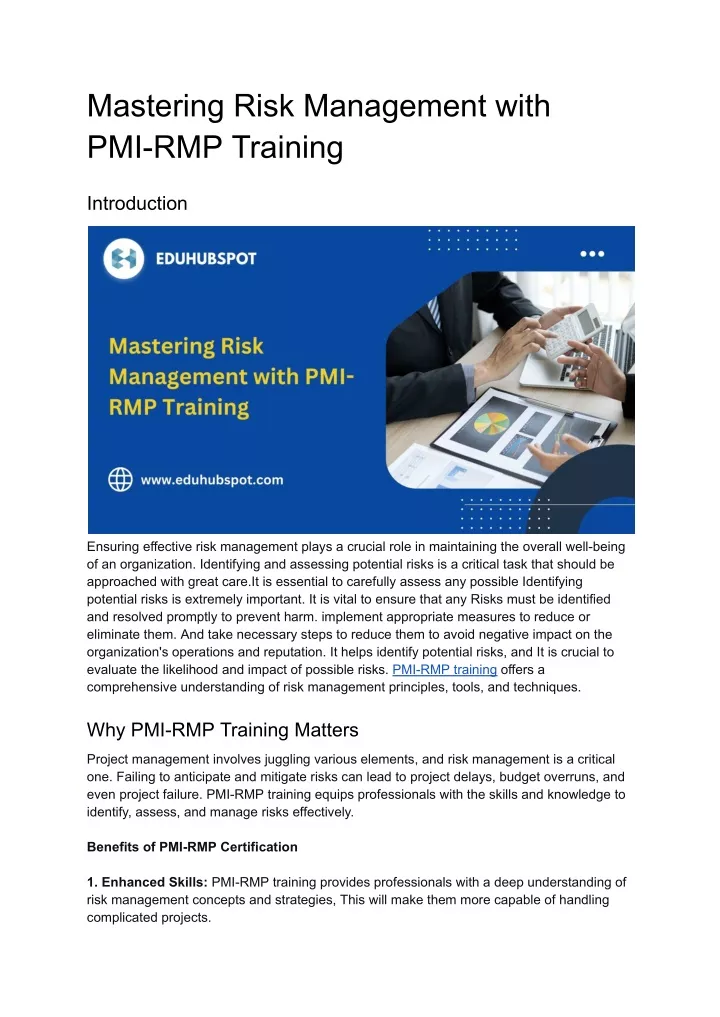 mastering risk management with pmi rmp training