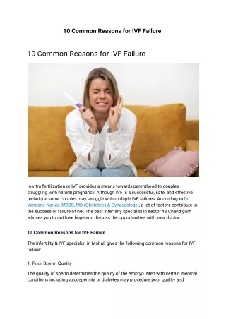 10 Common Reasons for IVF Failure 