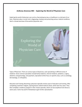 Anthony Amoroso MD -  Exploring the World of Physician Care