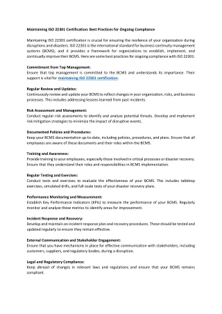 maintaining iso 22301 certification best