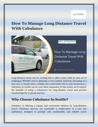 How To Manage Long-Distance Travel With Cabulance