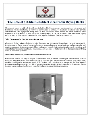 The Role of 316 Stainless Steel Cleanroom Drying Racks