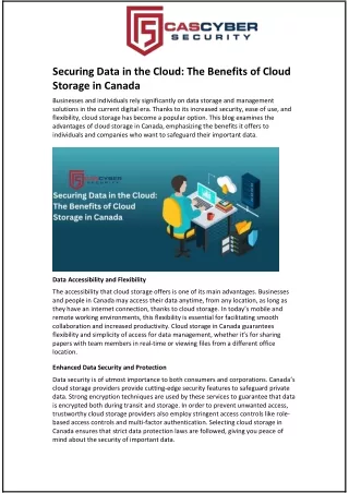 Securing Data in the Cloud: The Benefits of Cloud Storage in Canada
