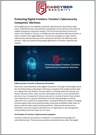 Protecting Digital Frontiers: Toronto's Cybersecurity Companies' Alertness