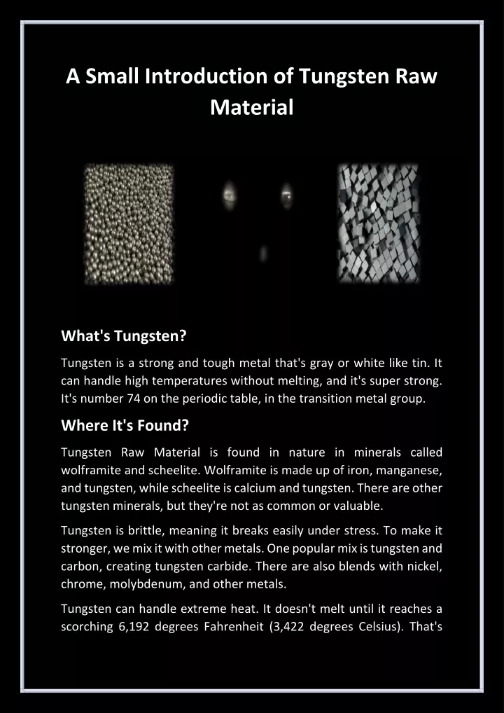 a small introduction of tungsten raw material