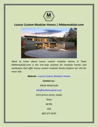 Luxury Custom Modular Homes  Mekamodular