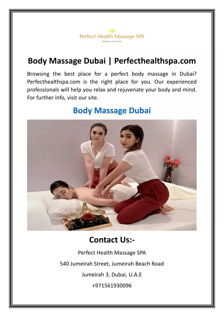 body massage dubai perfecthealthspa com