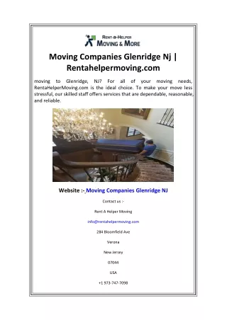 Moving Companies Glenridge Nj  Rentahelpermoving.com