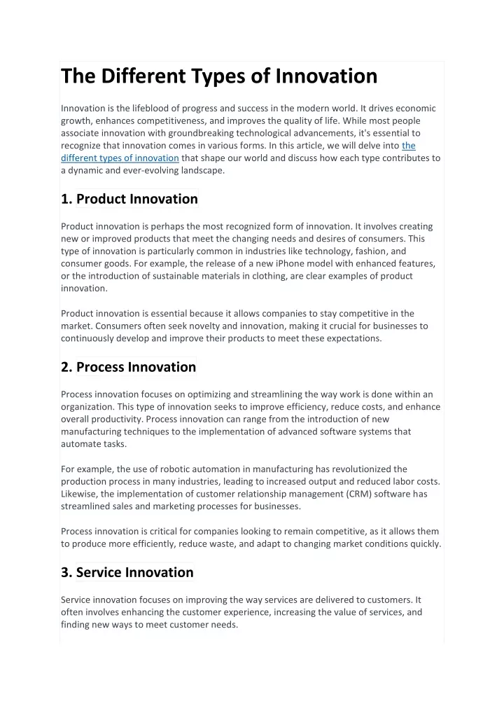 the different types of innovation