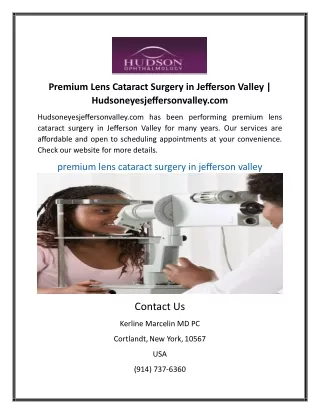 Premium Lens Cataract Surgery in Jefferson Valley | Hudsoneyesjeffersonvalley.co