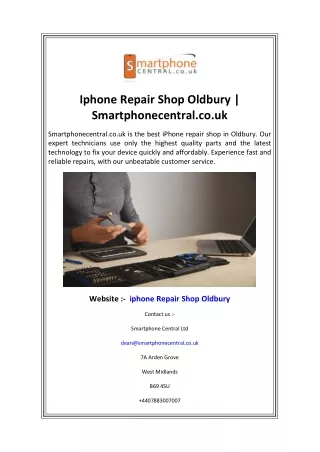 Iphone Repair Shop Oldbury  Smartphonecentral.co.uk